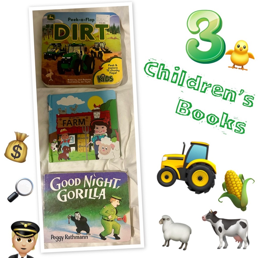 Peek-a-Flap Dirt, Farm, and Good Night Gorilla Children's Book Set